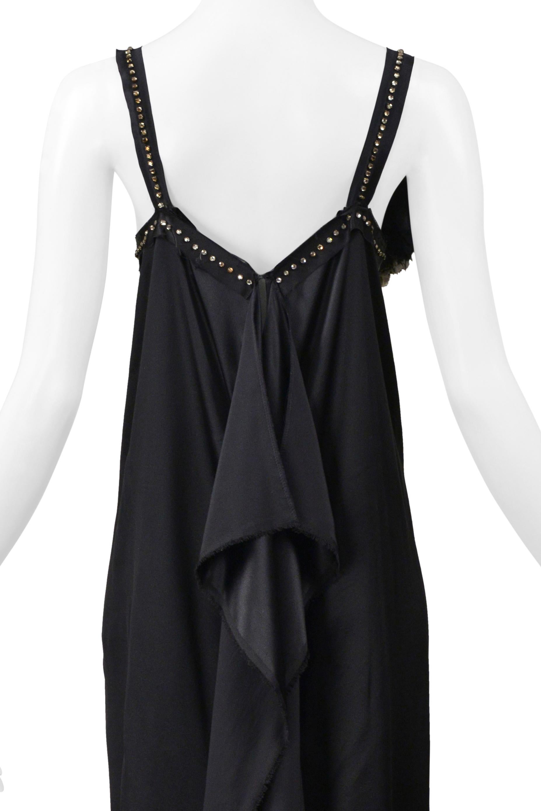 Lanvin Black Satin Disco Dress With Rhinestone Straps & Flowers 2004 For Sale 7