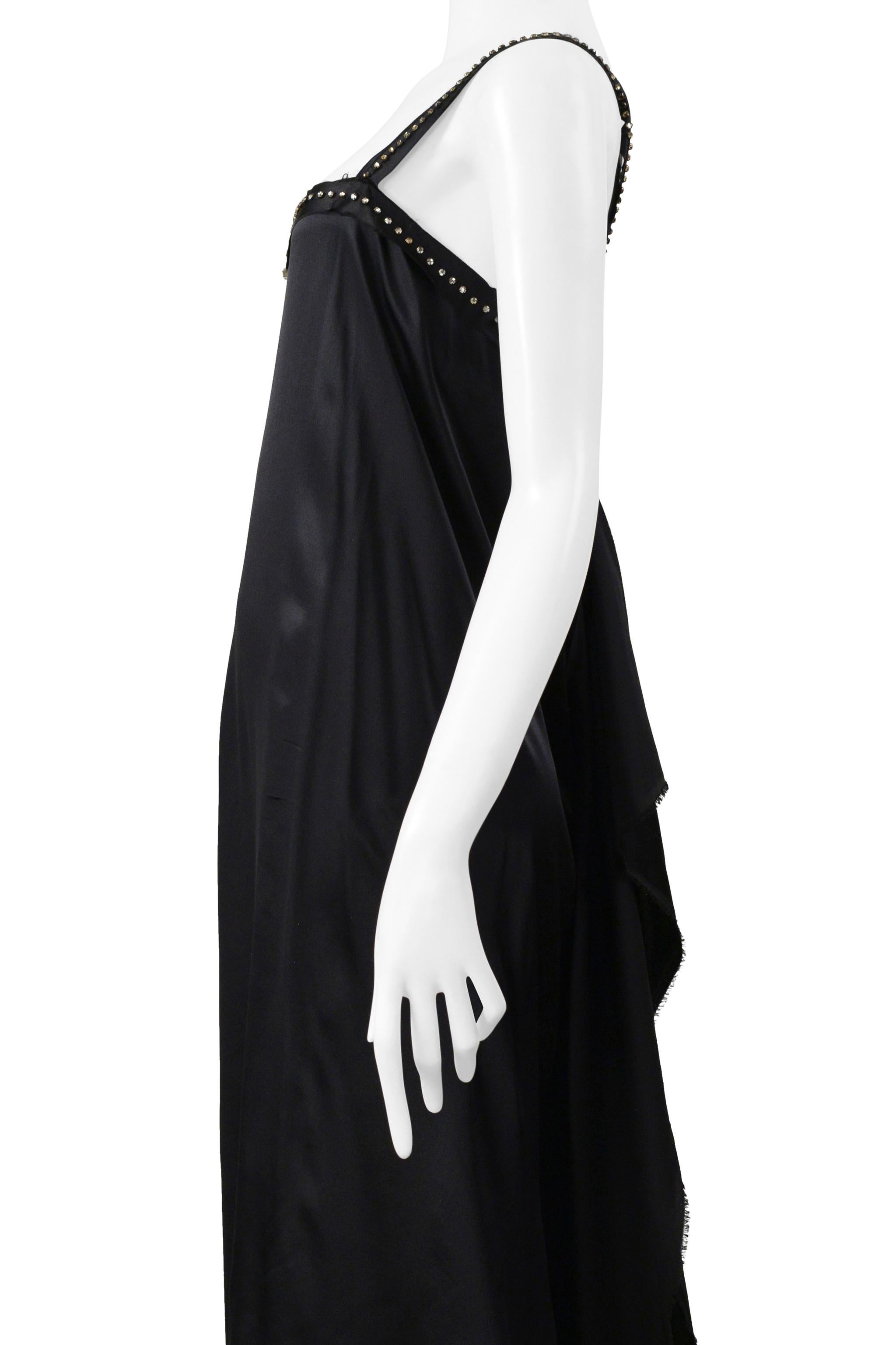 Lanvin Black Satin Disco Dress With Rhinestone Straps & Flowers 2004 For Sale 3