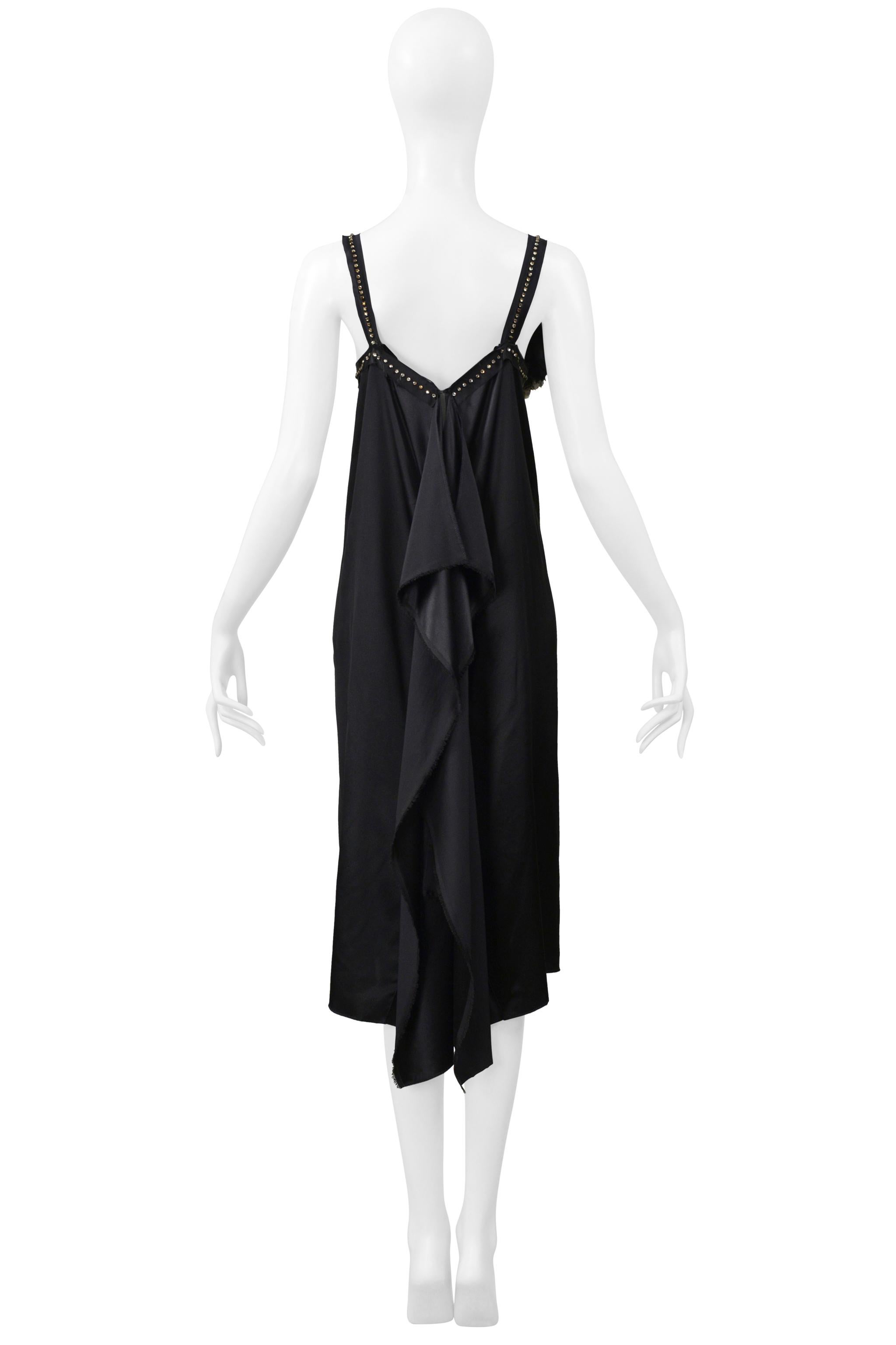 Lanvin Black Satin Disco Dress With Rhinestone Straps & Flowers 2004 For Sale 5