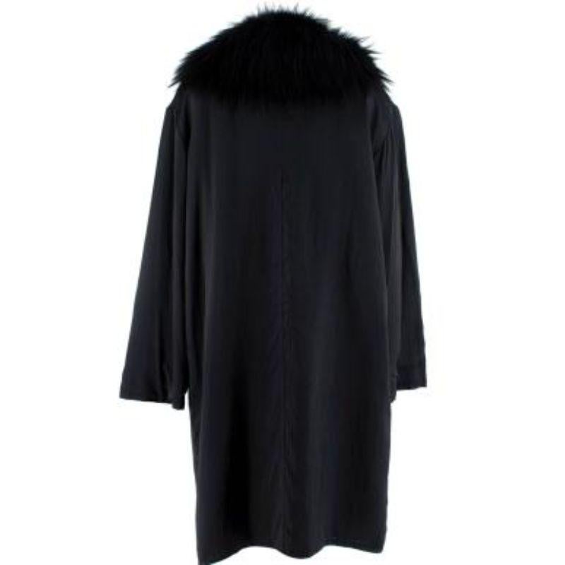 Lanvin Black Satin Fur-Trimmed Coat In Good Condition For Sale In London, GB
