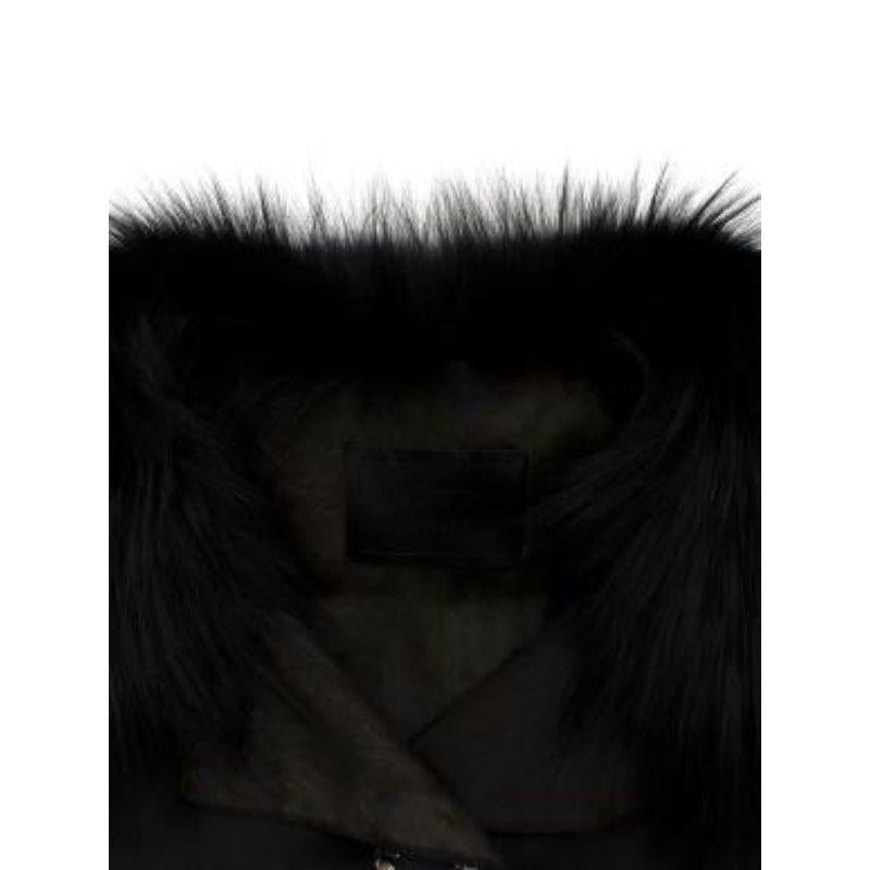 Women's Lanvin Black Satin Fur-Trimmed Coat For Sale