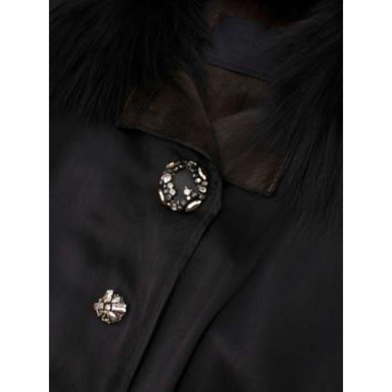 Lanvin Black Satin Fur-Trimmed Coat For Sale 1