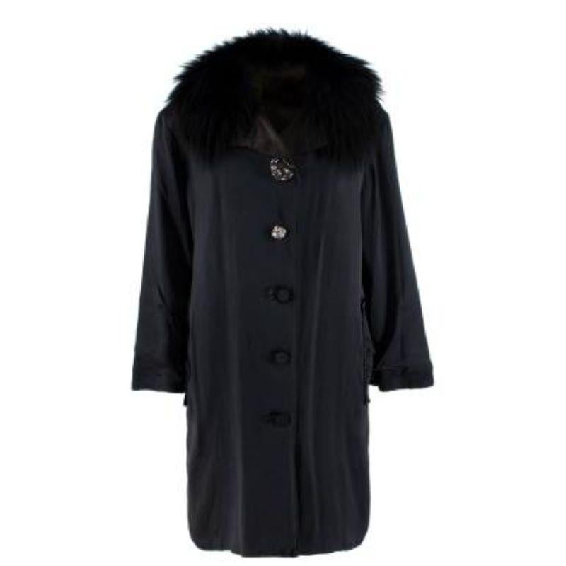Lanvin Black Satin Fur-Trimmed Coat For Sale