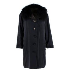 Lanvin Black Satin Fur-Trimmed Coat