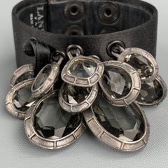 LANVIN Black Satin Glass Pendant Snap Button Bracelet