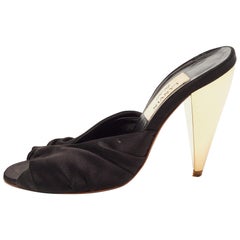 Lanvin Black Satin Pleated Open Toe Mules Size 37.5
