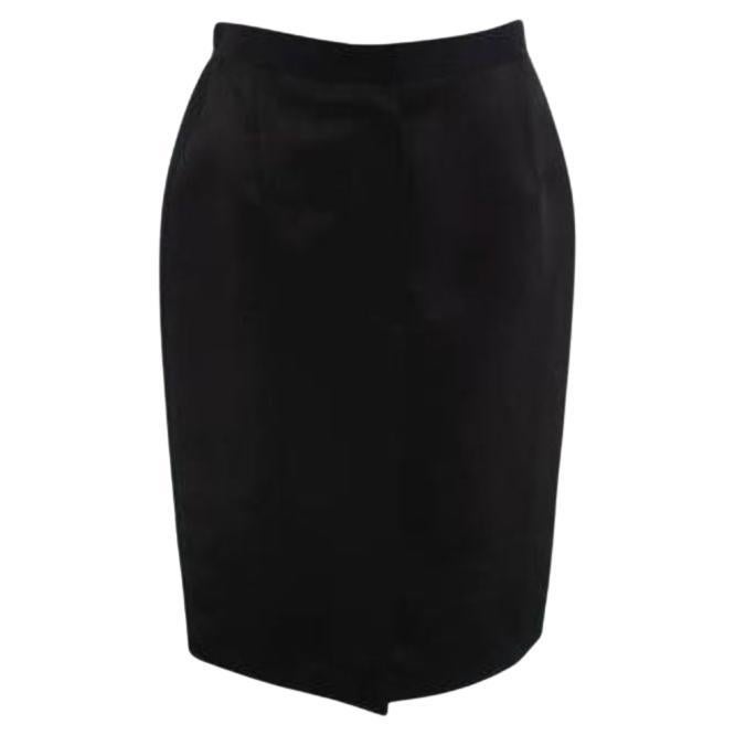 Lanvin Black Satin Raw Hem Pencil Skirt For Sale