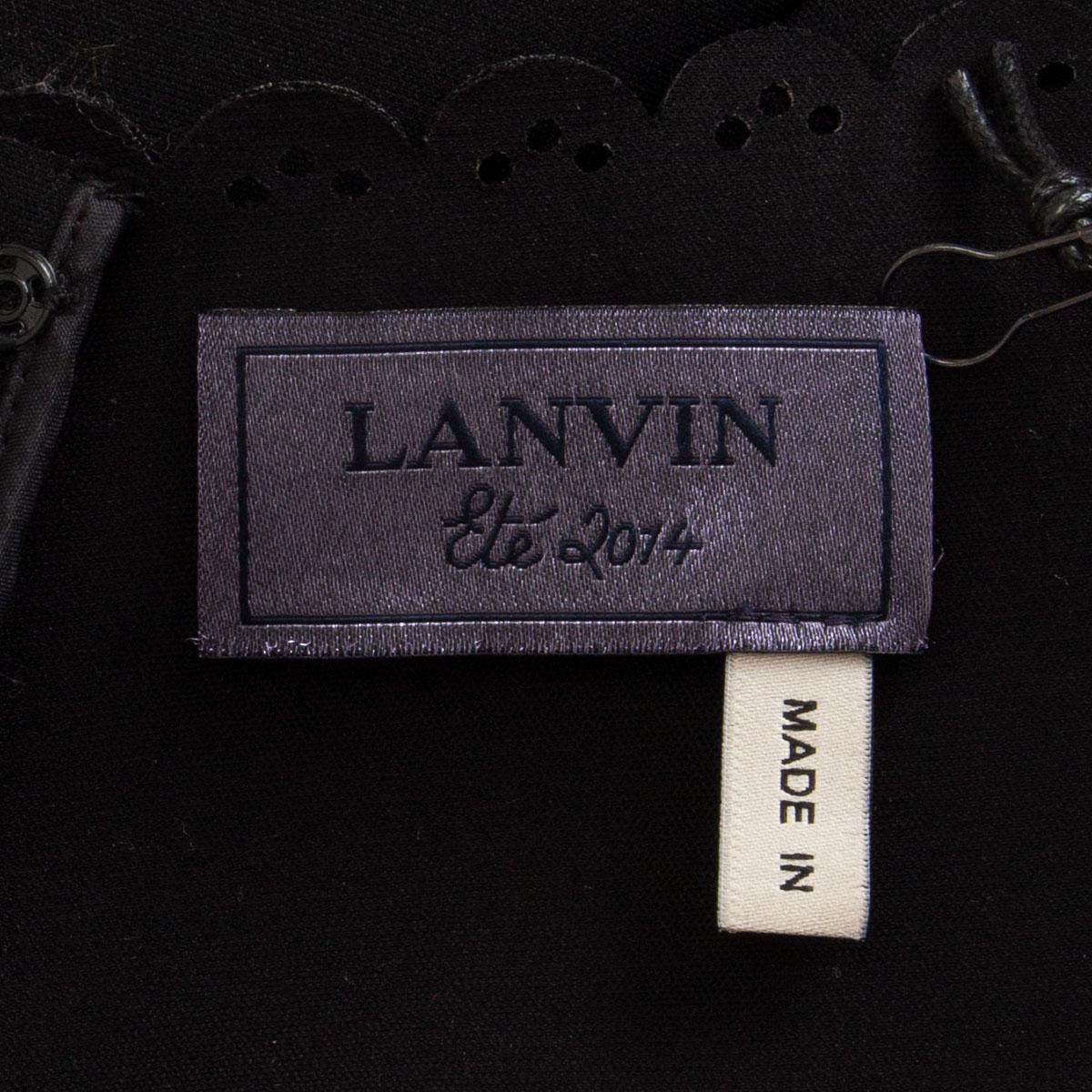 Lanvin - Robe sans manches noire à décolleté édouardien et à imprimé drapé, taille 38 S Pour femmes en vente