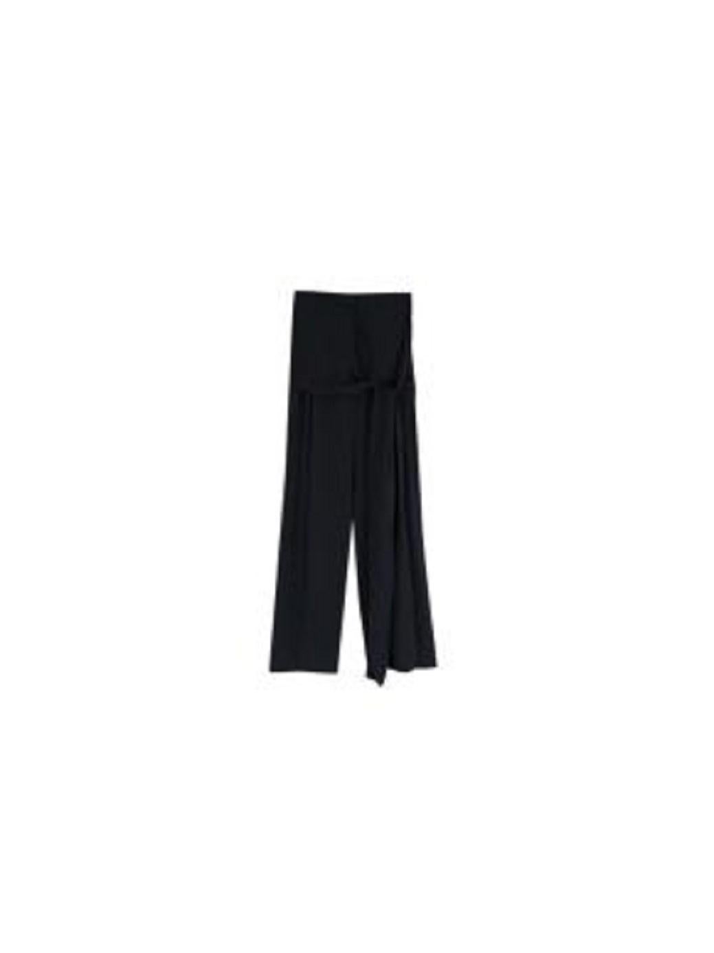 Lanvin Black Silk-Blend Trousers with Wrap Waist

- Wide leg trousers with wrap waist detail
- Single layer light weight fabric 
- Zip fly and hidden clasp front closure 
- Exaggerated long waist wrap 
- No pockets 

Made in Slovakia 
90% viscose,