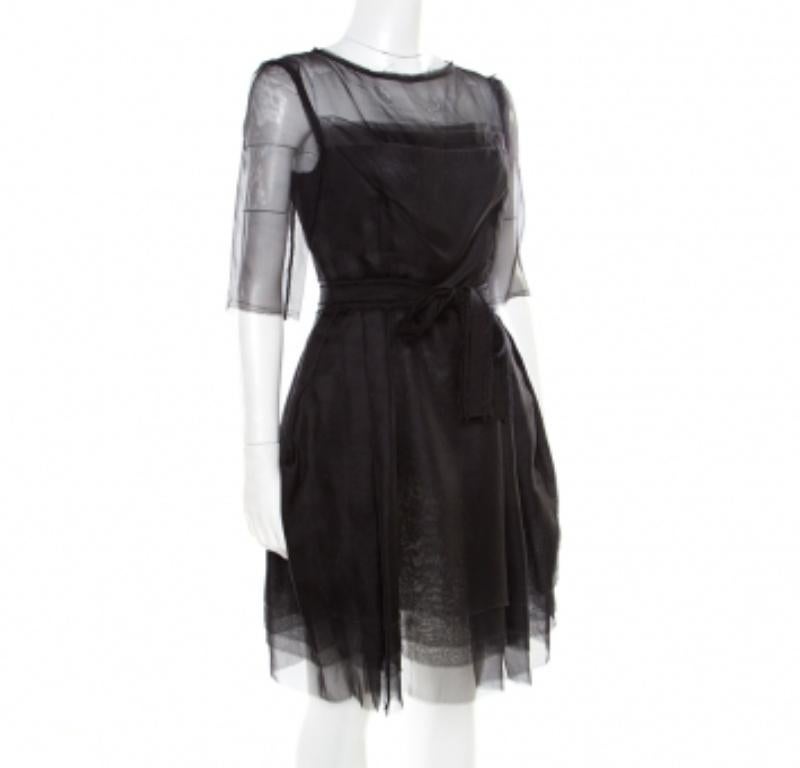 Lanvin Organza de Seda Negra Detalle de Bordes Crudos Vestido con Canesú en Capas S Negro en venta