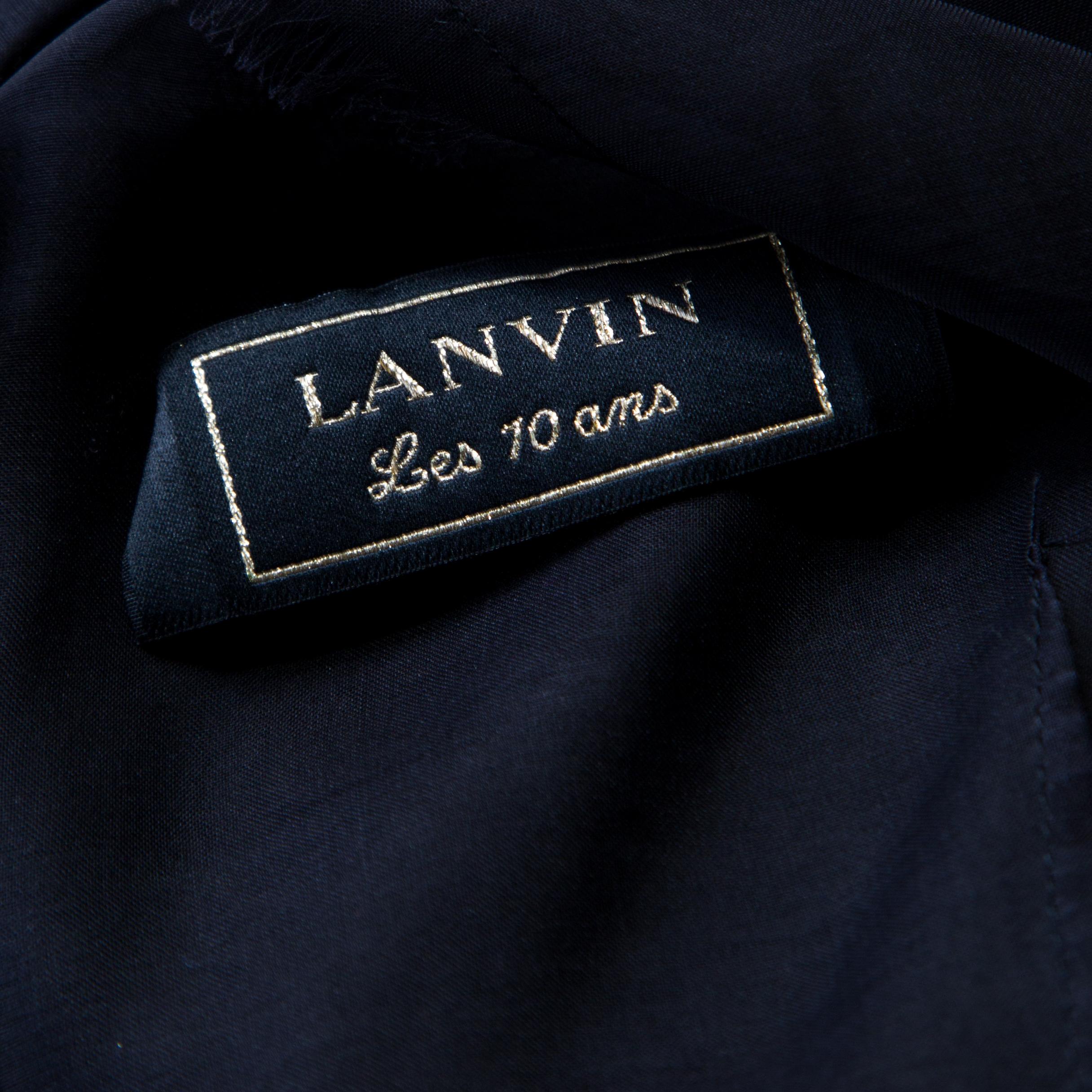 Men's Lanvin Black Silk Organza Raw Edge Detail Sheer Yoke Layered Dress S