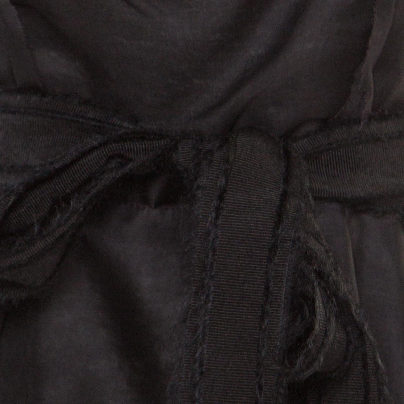 Lanvin Black Silk Organza Raw Edge Detail Sheer Yoke Layered Dress S 1