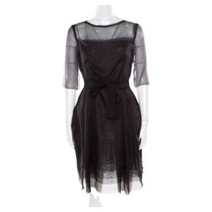 Lanvin - Robe superposée en organza de soie noire avec bords bruts et empiècement transparent S