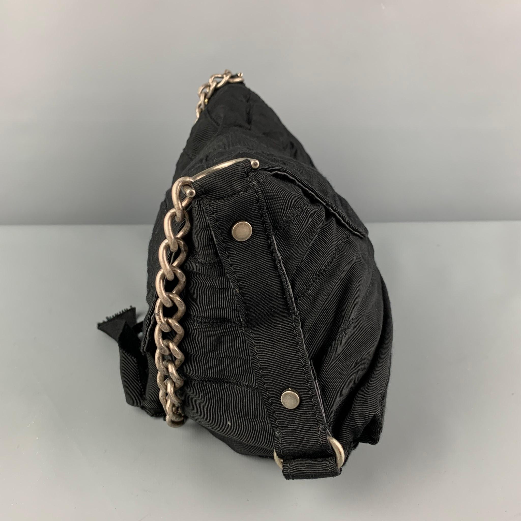LANVIN Black Silver Textured Fabric Ribbon Shoulder Bag Handbag In Good Condition In San Francisco, CA