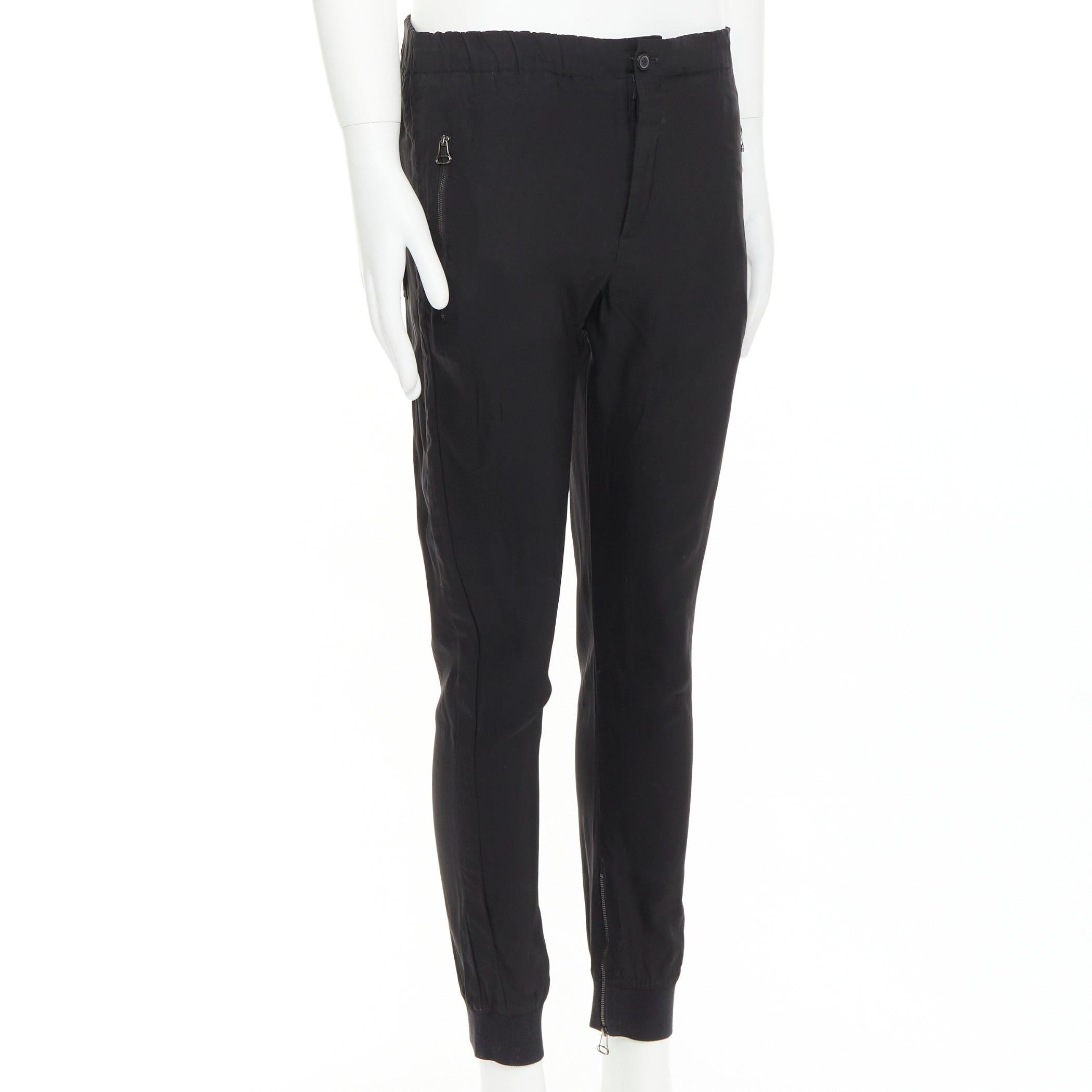 LANVIN Schwarz Silber Reißverschlusstasche Mitte Taille verjüngt Jogger Hose FR46 S im Zustand „Gut“ im Angebot in Hong Kong, NT