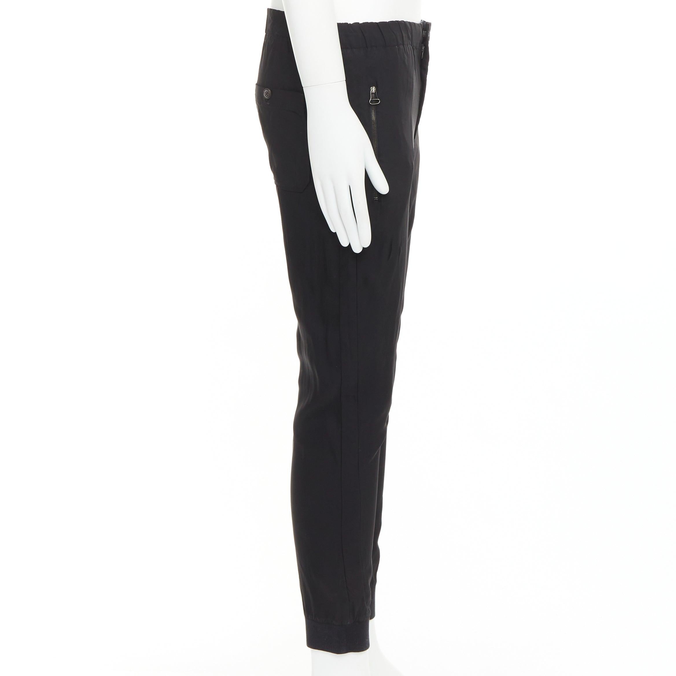 LANVIN Schwarz Silber Reißverschlusstasche Mitte Taille verjüngt Jogger Hose FR46 S Herren im Angebot