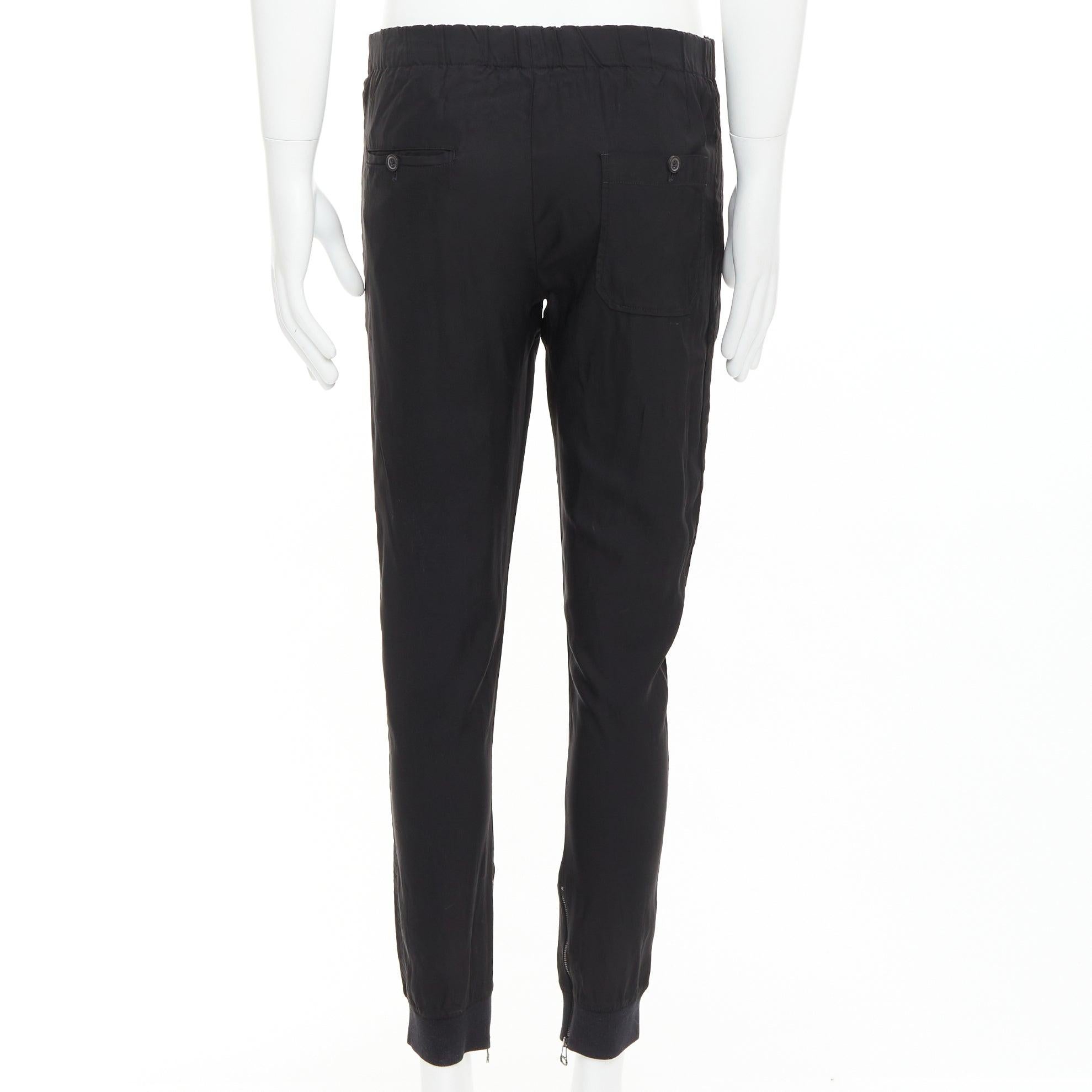 LANVIN Schwarz Silber Reißverschlusstasche Mitte Taille verjüngt Jogger Hose FR46 S im Angebot 1