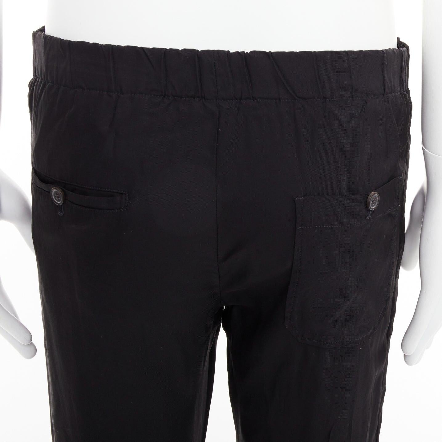 LANVIN Schwarz Silber Reißverschlusstasche Mitte Taille verjüngt Jogger Hose FR46 S im Angebot 3