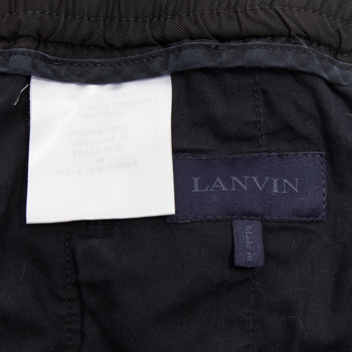 LANVIN Schwarz Silber Reißverschlusstasche Mitte Taille verjüngt Jogger Hose FR46 S im Angebot 4