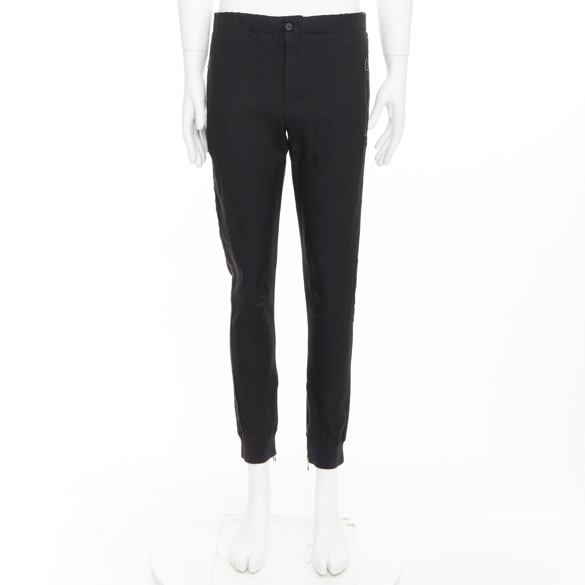 LANVIN Schwarz Silber Reißverschlusstasche Mitte Taille verjüngt Jogger Hose FR46 S im Angebot 5