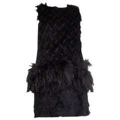 LANVIN black SLEEVELESS FRAYED FIL COUPE OSTRICH FEATHER Mini Dress 38 S