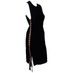 Lanvin Black Sleeveless Sheath Dress Embellished w/ Metal Coils at Side