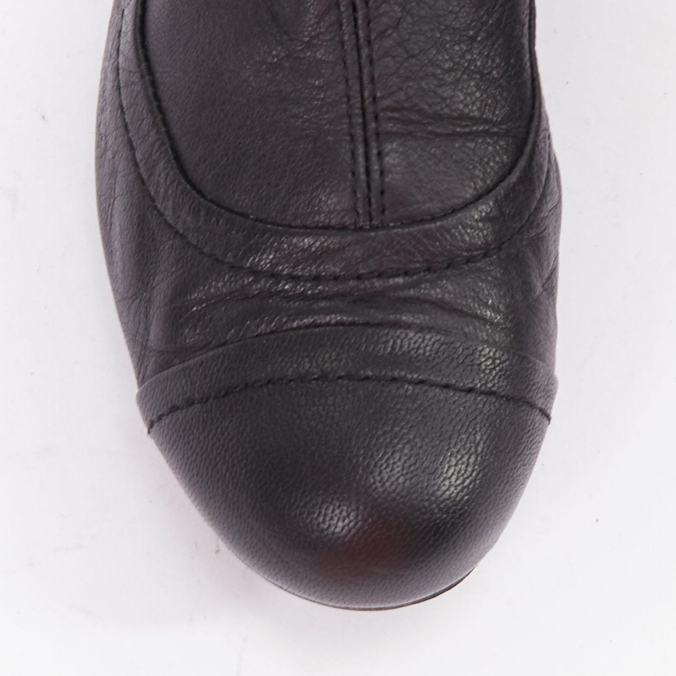 LANVIN black soft leather round toe panelled flat long boots For Sale 1