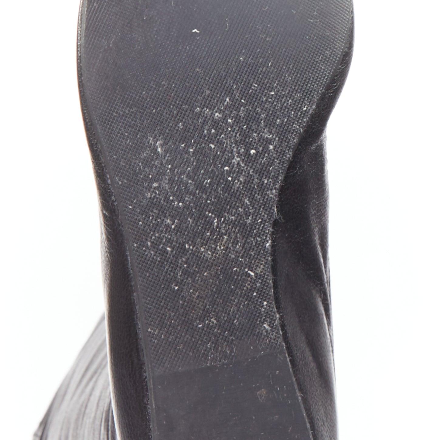 LANVIN black soft leather round toe panelled flat long boots For Sale 4