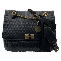 Lanvin Black Soft Quilted Leather Happy Flap Shoulder Bag