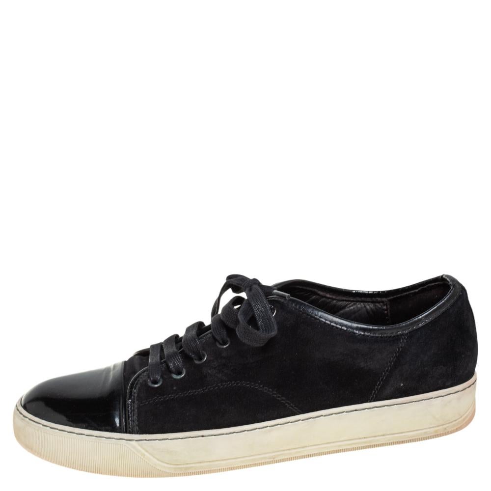 De los hombres Lanvin Zapatillas bajas de ante y charol negras DDB1 Talla 41