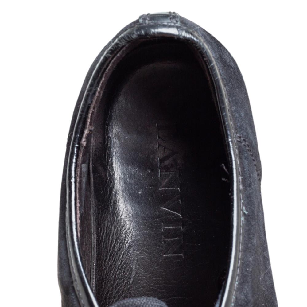 Lanvin Black Suede and Patent Leather DDB1 Low Top Sneakers Size 41 In Fair Condition In Dubai, Al Qouz 2