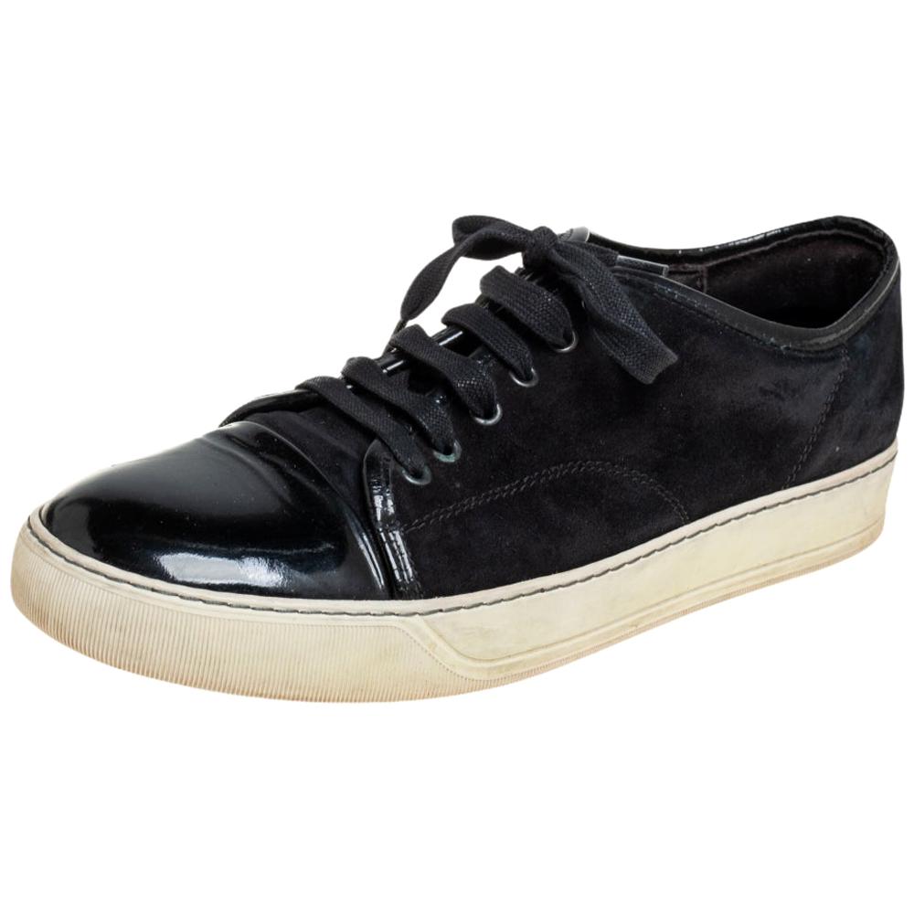 Lanvin Black Suede and Patent Leather DDB1 Low Top Sneakers Size 41