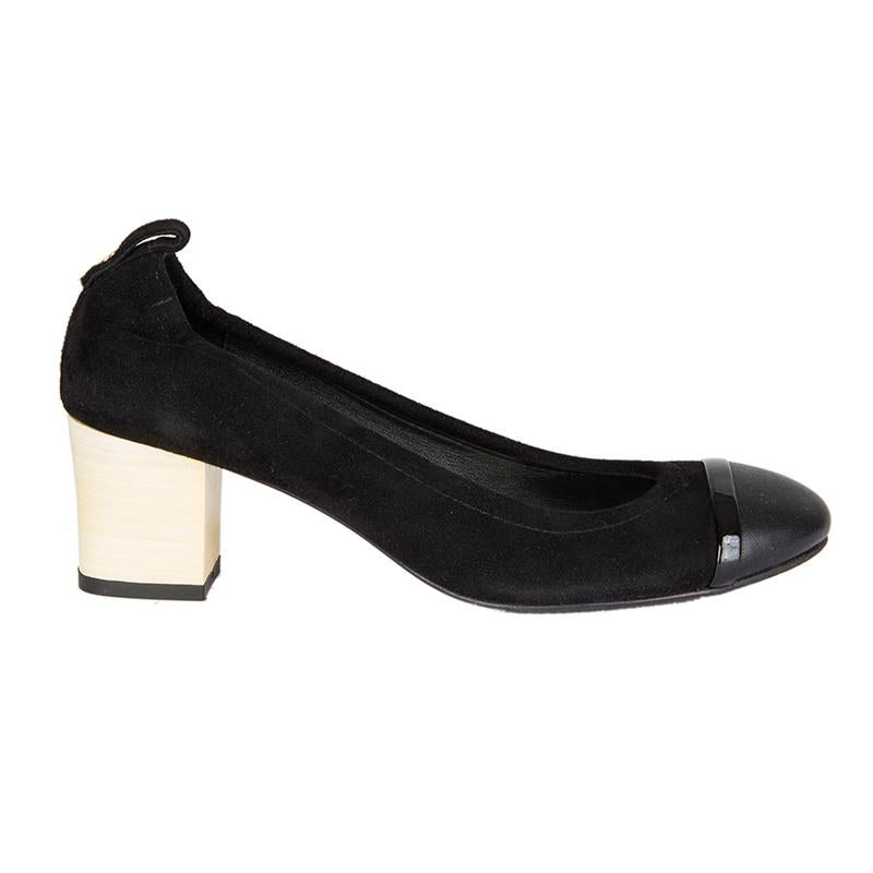 LANVIN black suede BLOCK HEEL Pumps Shoes 37