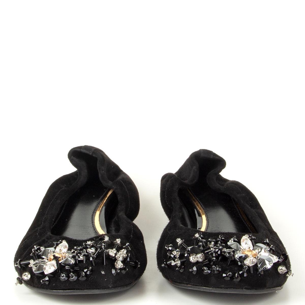 100% authentic Lanvin ballet flats in black suede featuring crystal embellished cap. Have been worn and are in excellent condition. 

Measurements
Imprinted Size	37
Shoe Size	37
Inside Sole	24cm (9.4in)
Width	7.5cm (2.9in)

All our listings include
