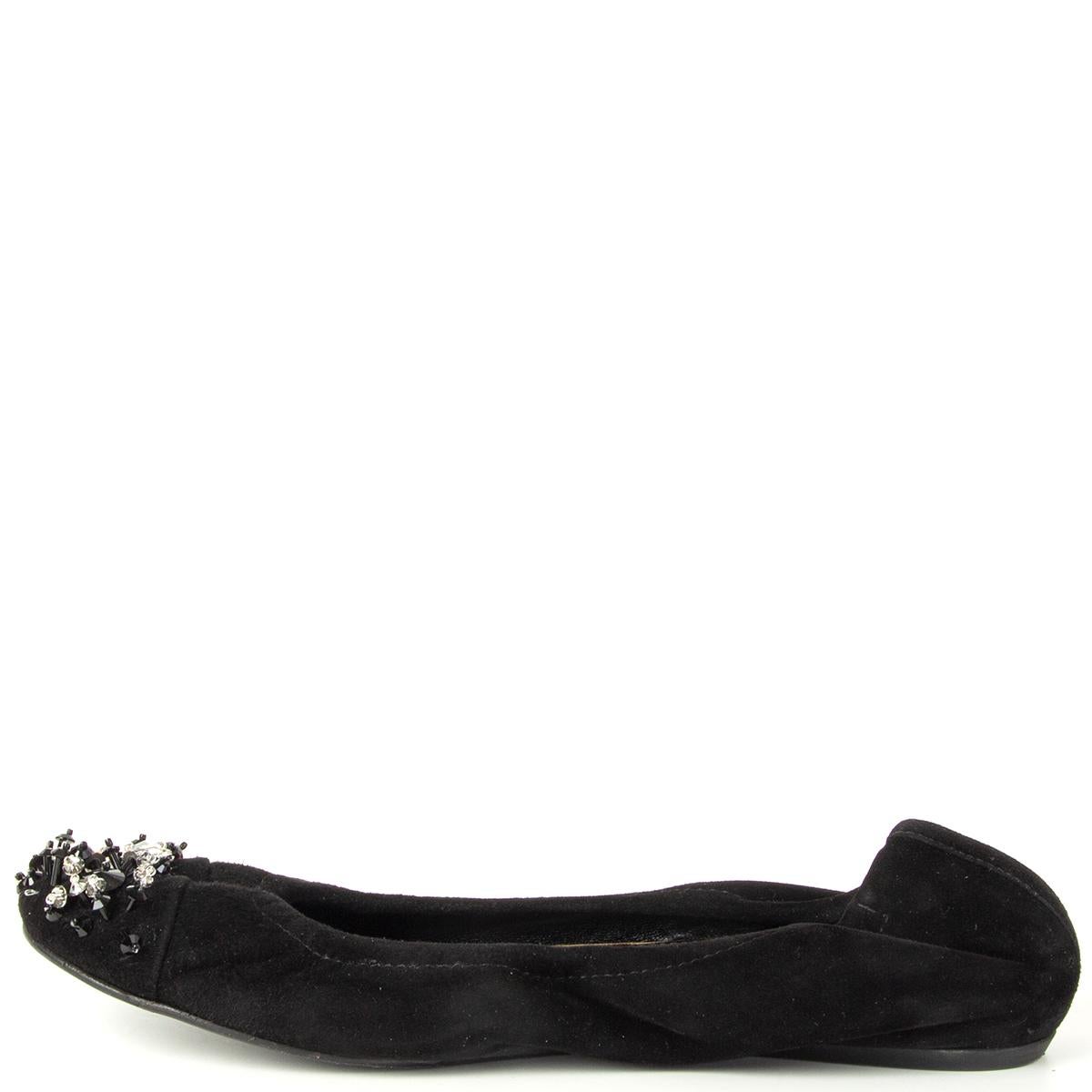 Black LANVIN black suede CRYSTAL EMBELLISHED Ballet Flats Shoes 37 For Sale
