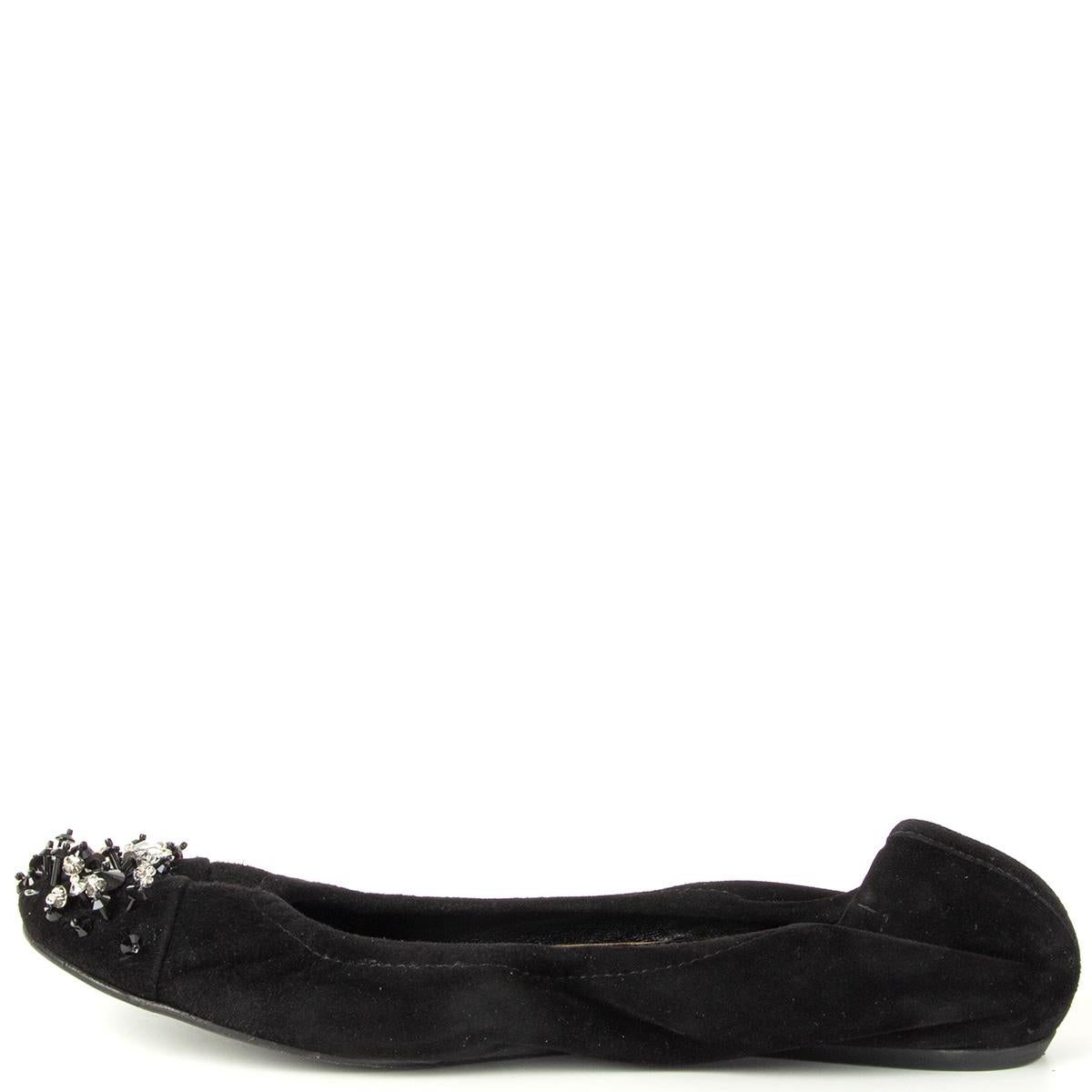 Black LANVIN black suede CRYSTAL EMBELLISHED Ballet Flats Shoes 37