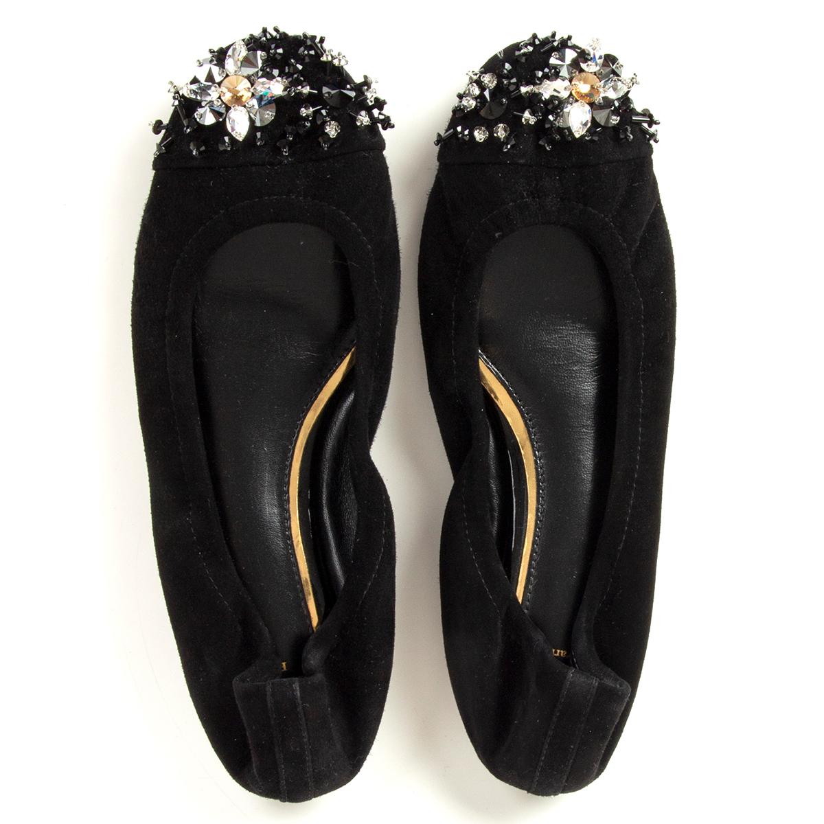 Women's LANVIN black suede CRYSTAL EMBELLISHED Ballet Flats Shoes 37 For Sale