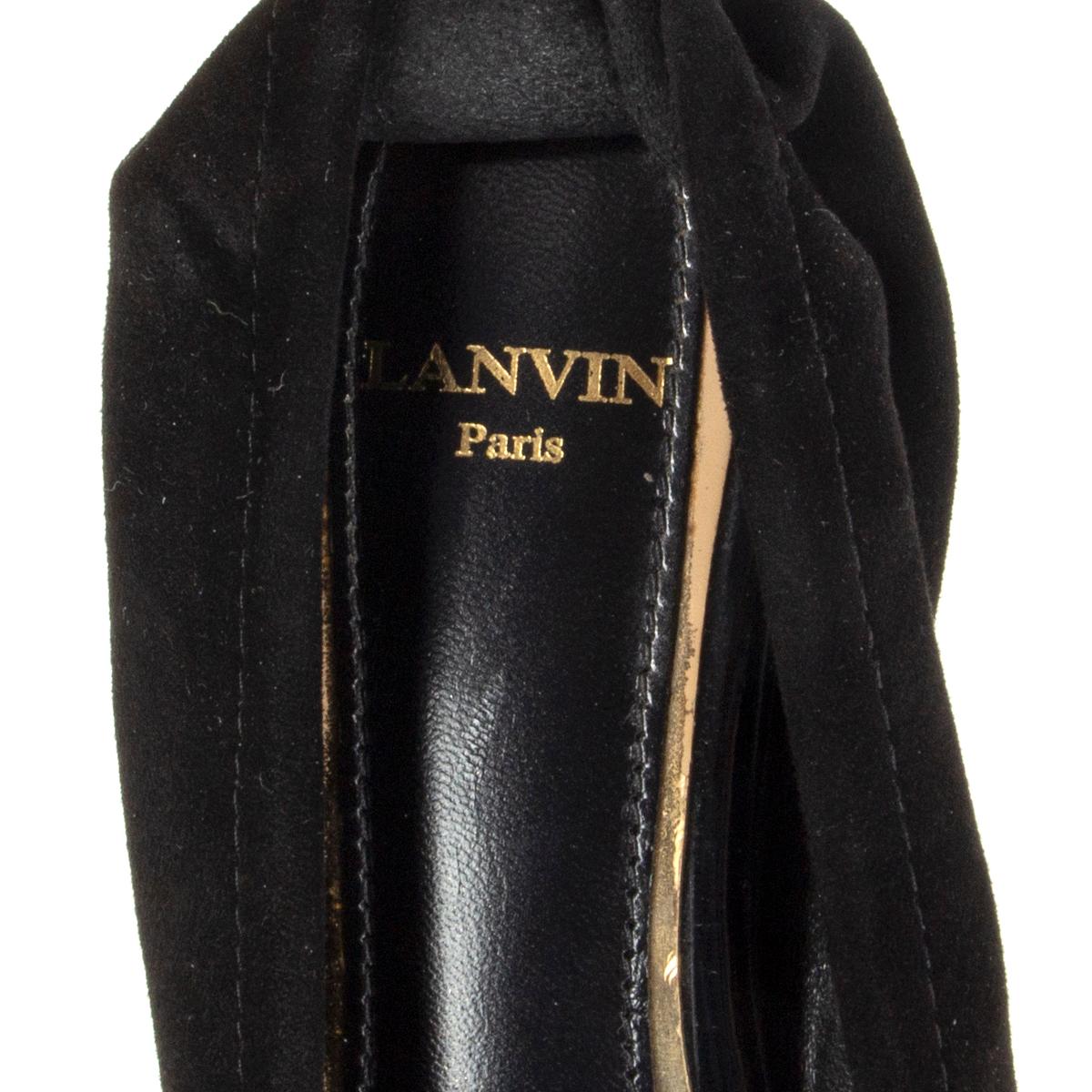 LANVIN black suede CRYSTAL EMBELLISHED Ballet Flats Shoes 37 For Sale 1