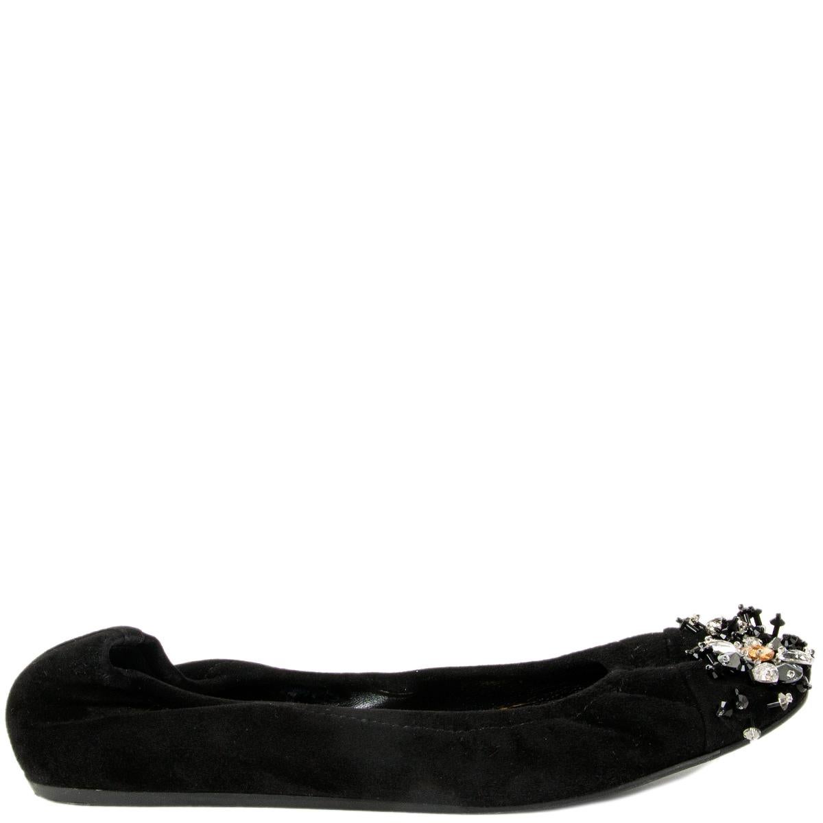 LANVIN black suede CRYSTAL EMBELLISHED Ballet Flats Shoes 37 For Sale