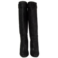LANVIN black suede METALL HEEL Knee High Boots Shoes 37