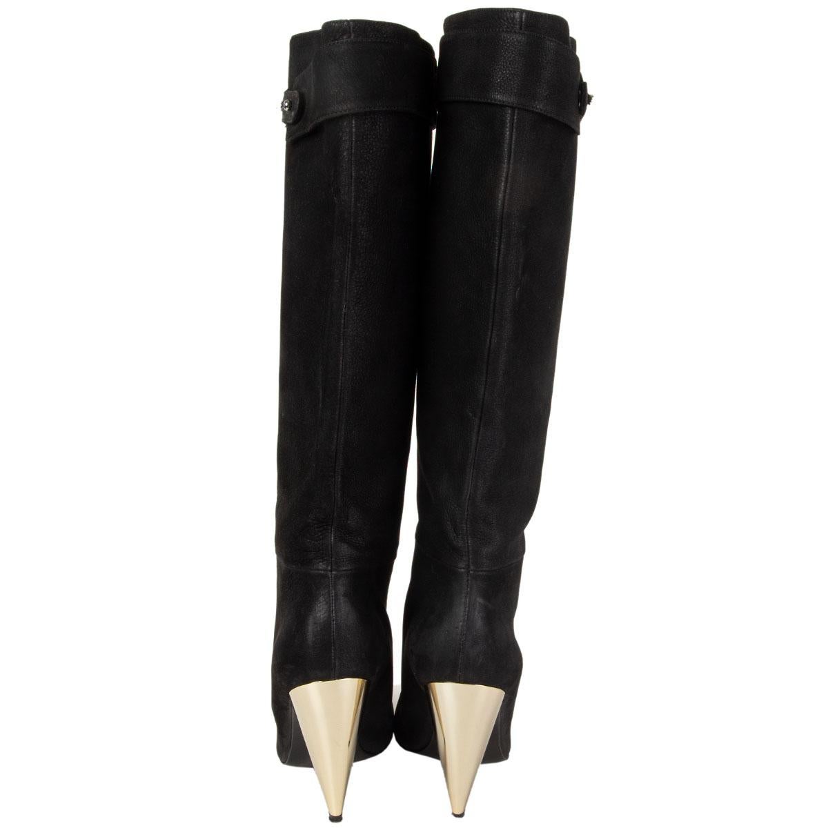 Black LANVIN black suede METALL HEEL Knee High Boots Shoes 37 For Sale