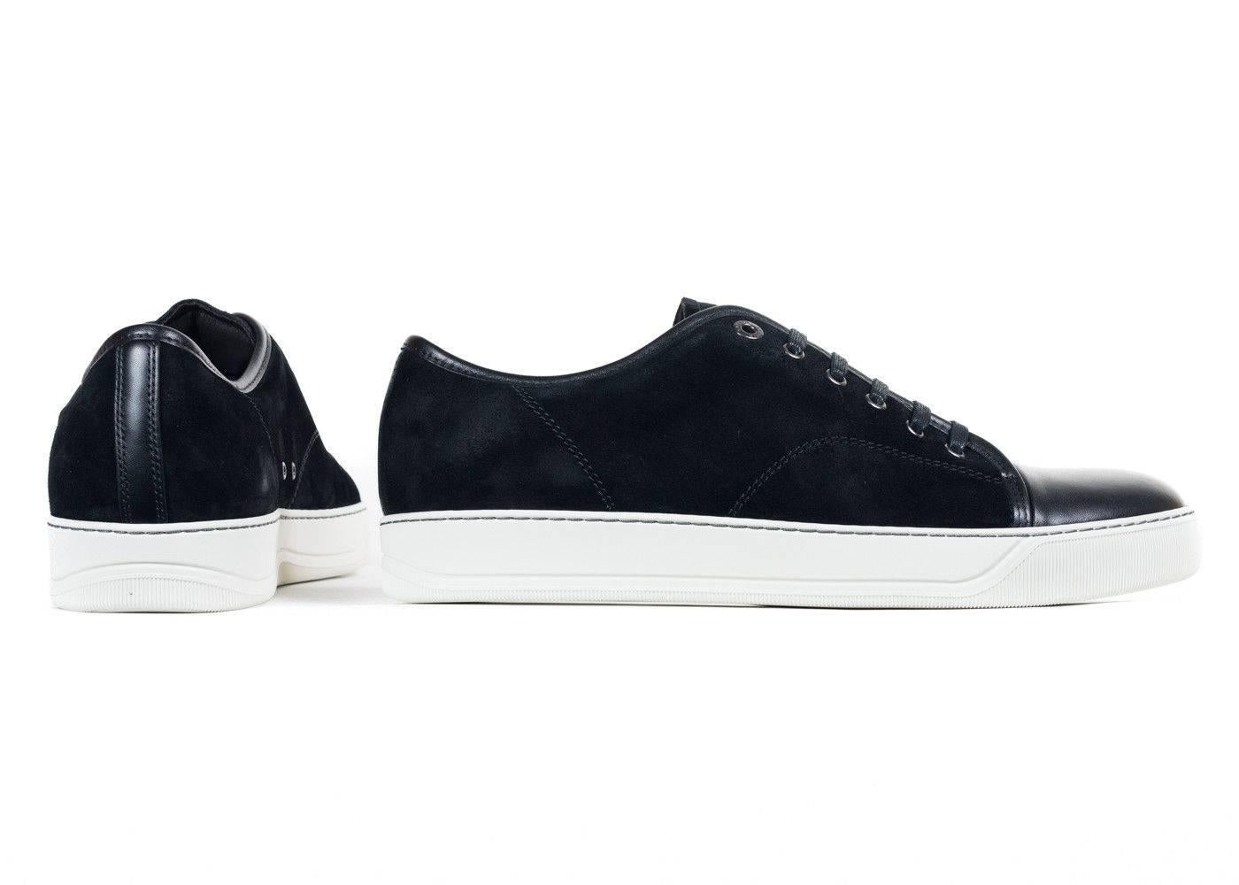 Lanvin Black Suede Nubuck Calfskin Cap Toe DDB1 Sneakers In New Condition In Brooklyn, NY