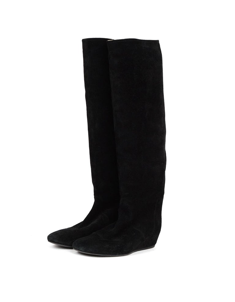 Lanvin Black Suede Wedge Boots sz 36 For Sale at 1stDibs black