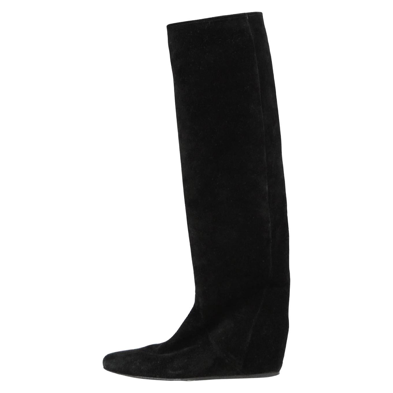 Lanvin Black Suede Wedge Boots sz 36 For Sale