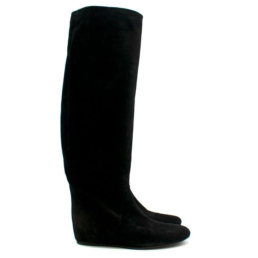  Lanvin Black Suede Wedge Knee Boots 38.5 2