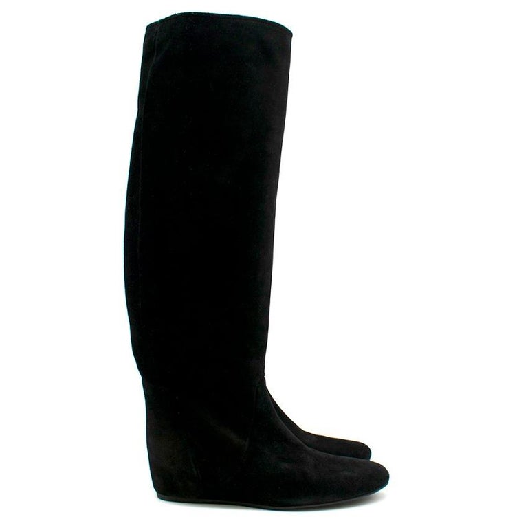 Lanvin Black Suede Wedge Knee Boots 38.5 For Sale at 1stdibs