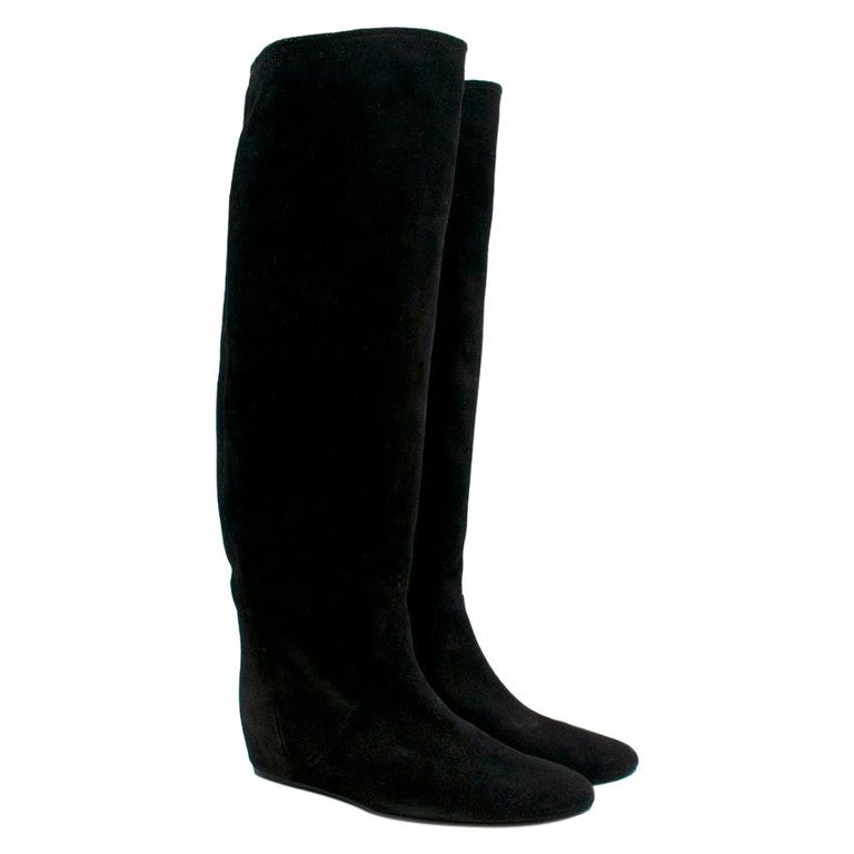 Lanvin Black Suede Wedge Knee Boots 38.5 For Sale at 1stdibs