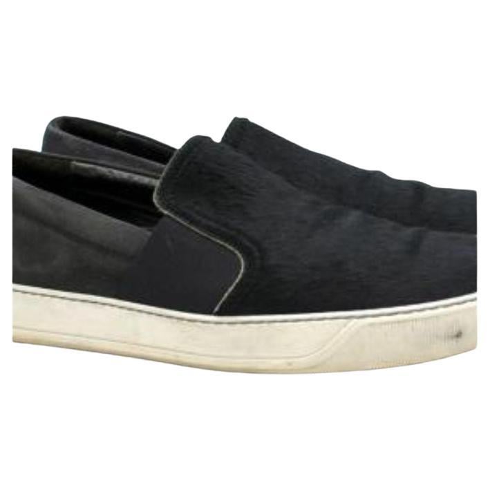 Lanvin Black Textured Calf-Hair Slip-On Trainers For Sale