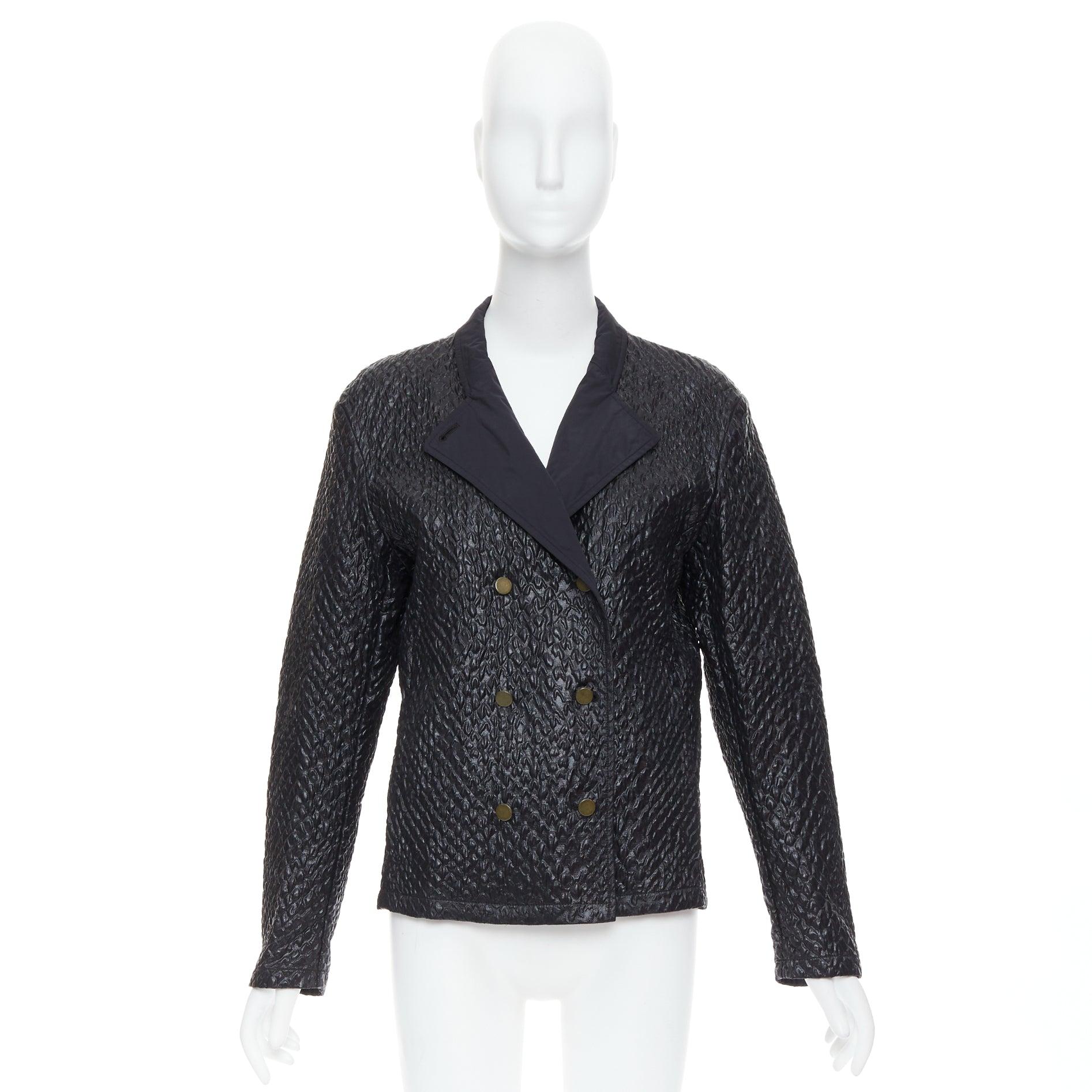 LANVIN black textured fabric double breasted cropped jacket FR42 XL For Sale 5