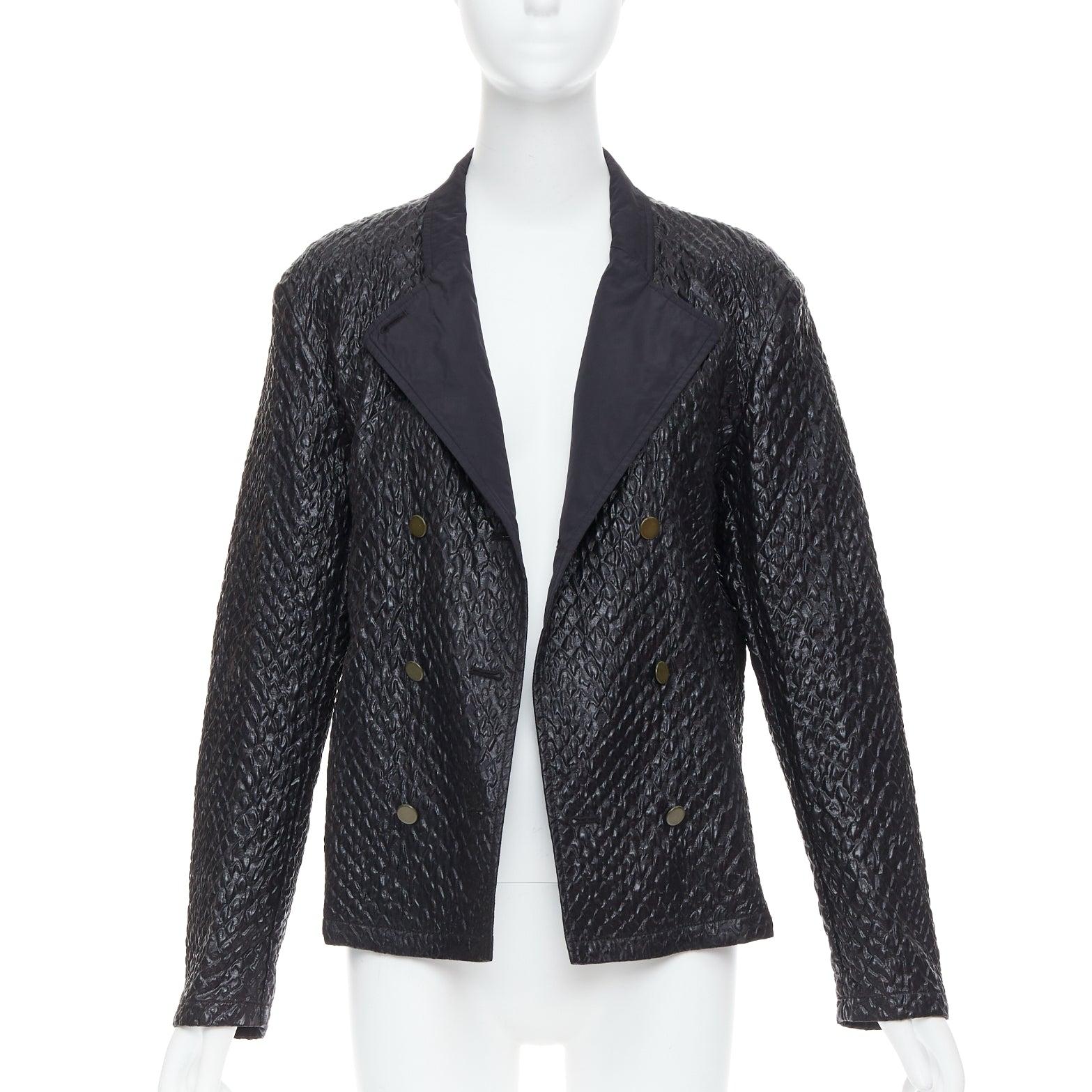Black LANVIN black textured fabric double breasted cropped jacket FR42 XL For Sale